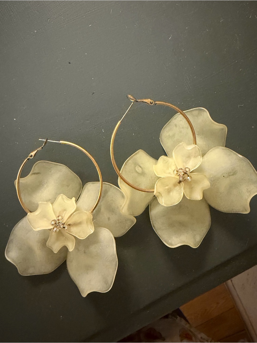 Gold-Tone Floral Hoop Earrings in Pale Gold